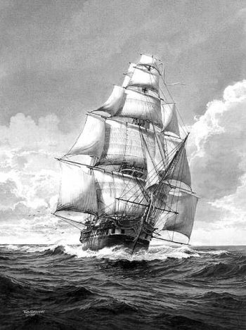 ספינת הצי האמריקני קונסטיטוציה, ציור של טום פרימן, 1815