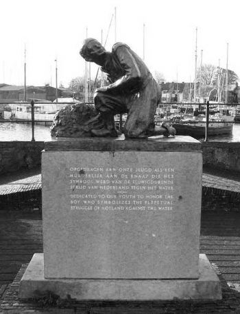 Illustration: monument in Spaarndam, created in 1950, dedicated to the boy who symbolizes the perpetual struggle of Holland against the water