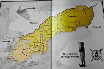 מפה מתוך ספר הרפתקאות נילס עם אווזי הבר. הקליקו על התמונה להגדלה וצבע.