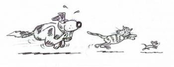 Illustration: dogs chasing cats chasing mice