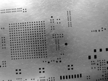 This is a typical solder paste stencil. Click on image for zoom and color. This is a typical solder paste stencil.